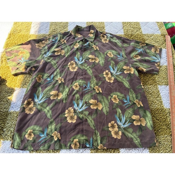 Tommy Bahama Other - Tommy Bahama Mens XXL Brown Silk Floral Bird of Paradise Tropical Camp Shirt